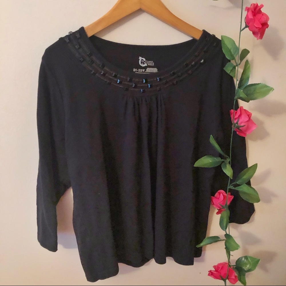 Vintage Y2K Beaded Black Top
